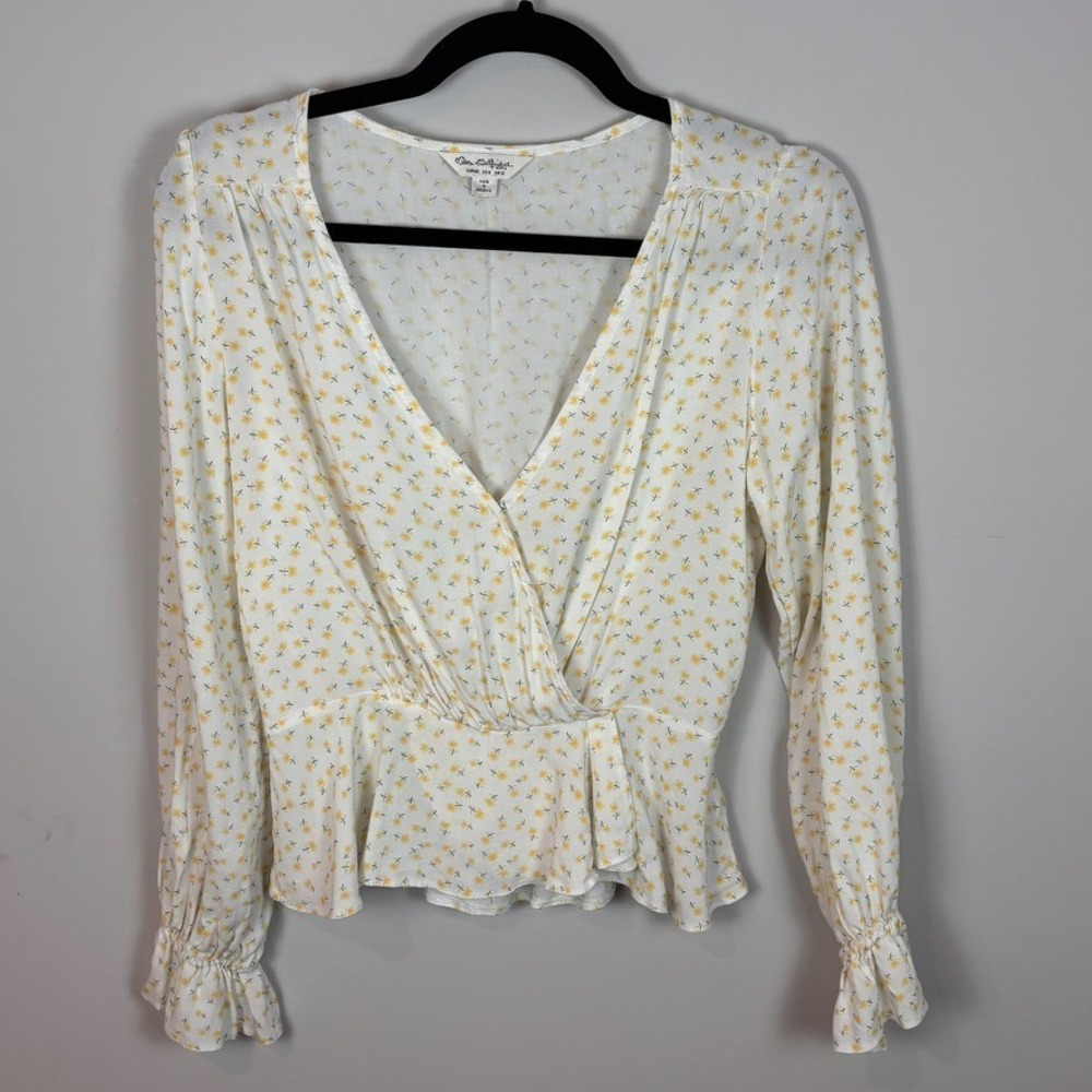 Miss Selfridige Yellow Micro Floral Peplum Crossover Cottagecore Top Womens US 8
